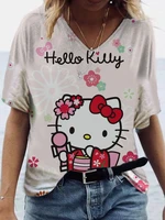 y2k vintage ladies hello kitty t shirt printed 3d t shirt summer casual loose short sleeve v neck ladies streetwear