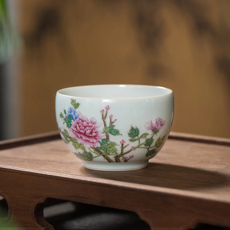 

Фарфоровая печь, эмалированные пионы, парные чашки, чайная чашка кунг-фу, чашка для чая, ручная роспись, Цзиндэчжэнь, чайный набор, чайная чашка
