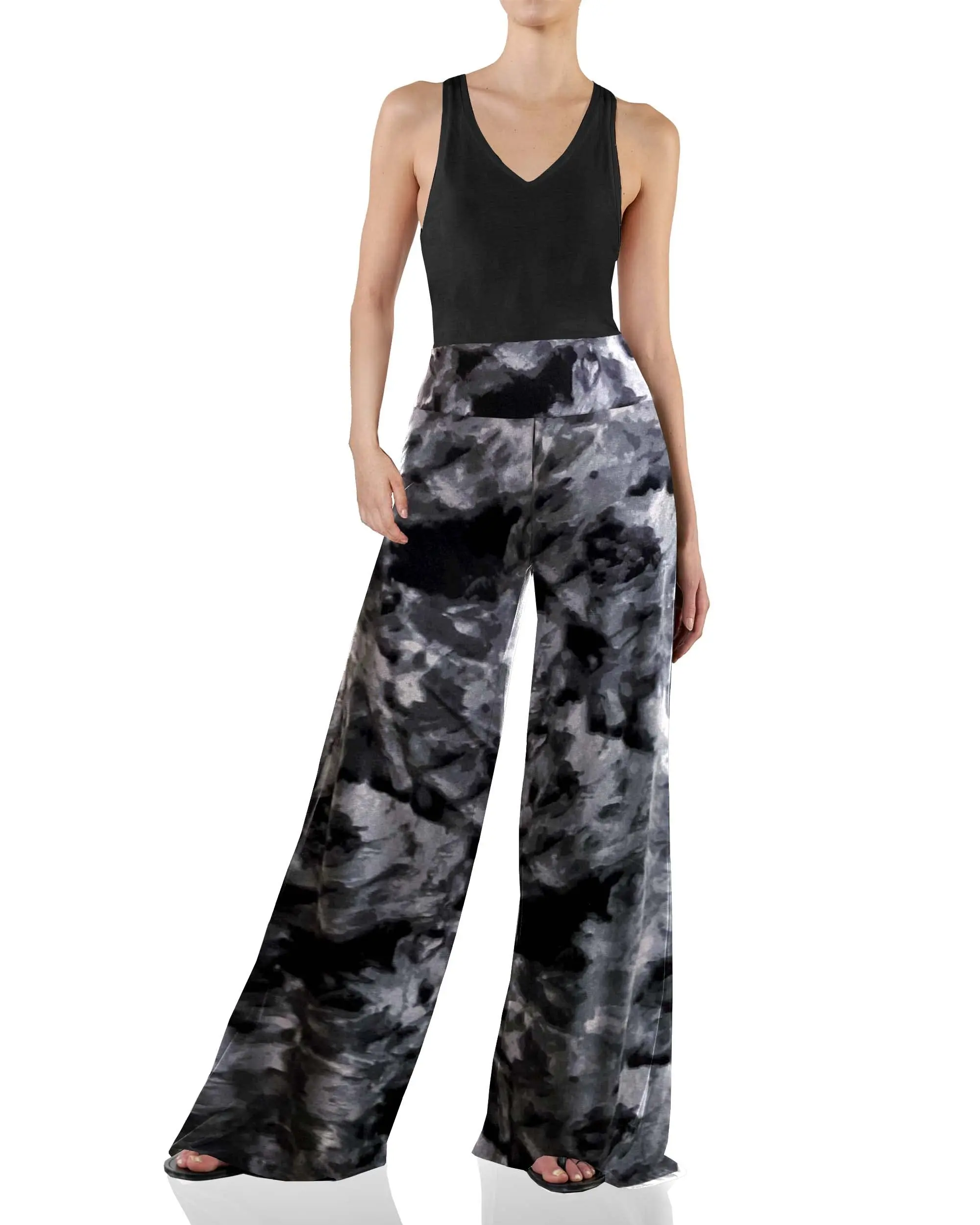 

CAMPSNAIL-Wide Leg Palazzo Black Pants for Women - High Waisted Plus Size Casual Lounge Flowy Pants