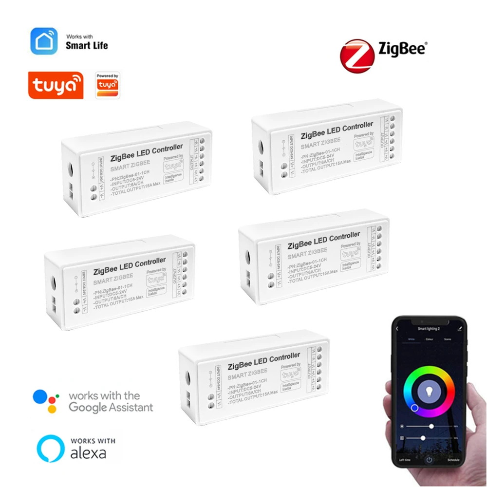 Контроллер светодиодных лент Tuya Zigbee RGB, 5 В, 24 В, 180 Вт
