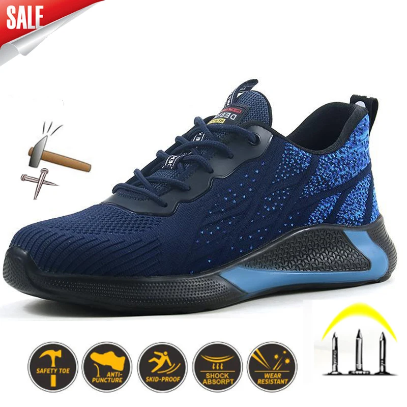 

Men's Safety Shoes Protection Anti-smashing Anti-puncture Work Shoes Breathable Wear-resistant Flying Woven Surface Sports Shoes