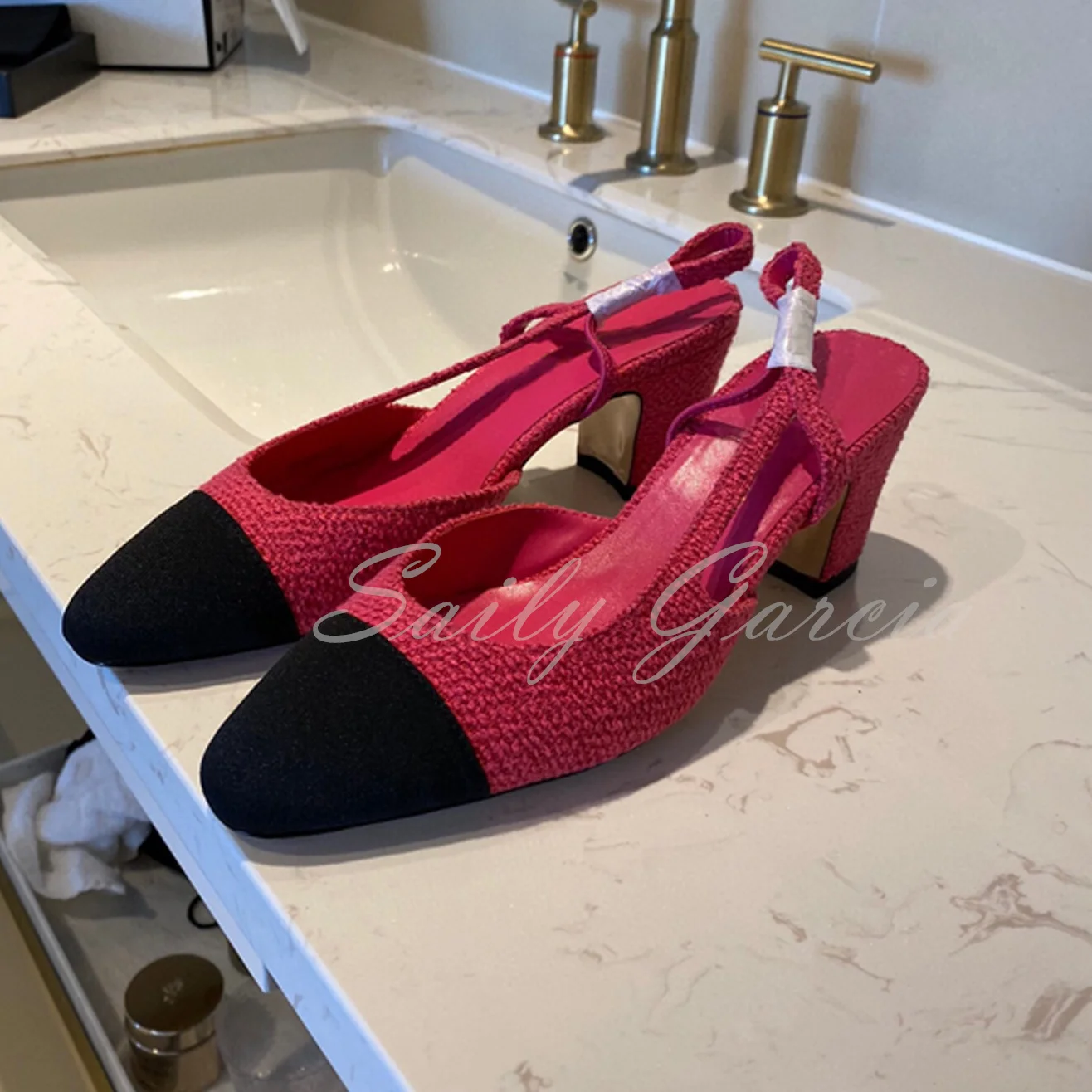 Summer New Women's Shoes Thick Heel French Square Toe Colored Patchwork Fashion Baotou Fairy Style Ankle Strap Shallow Sandals