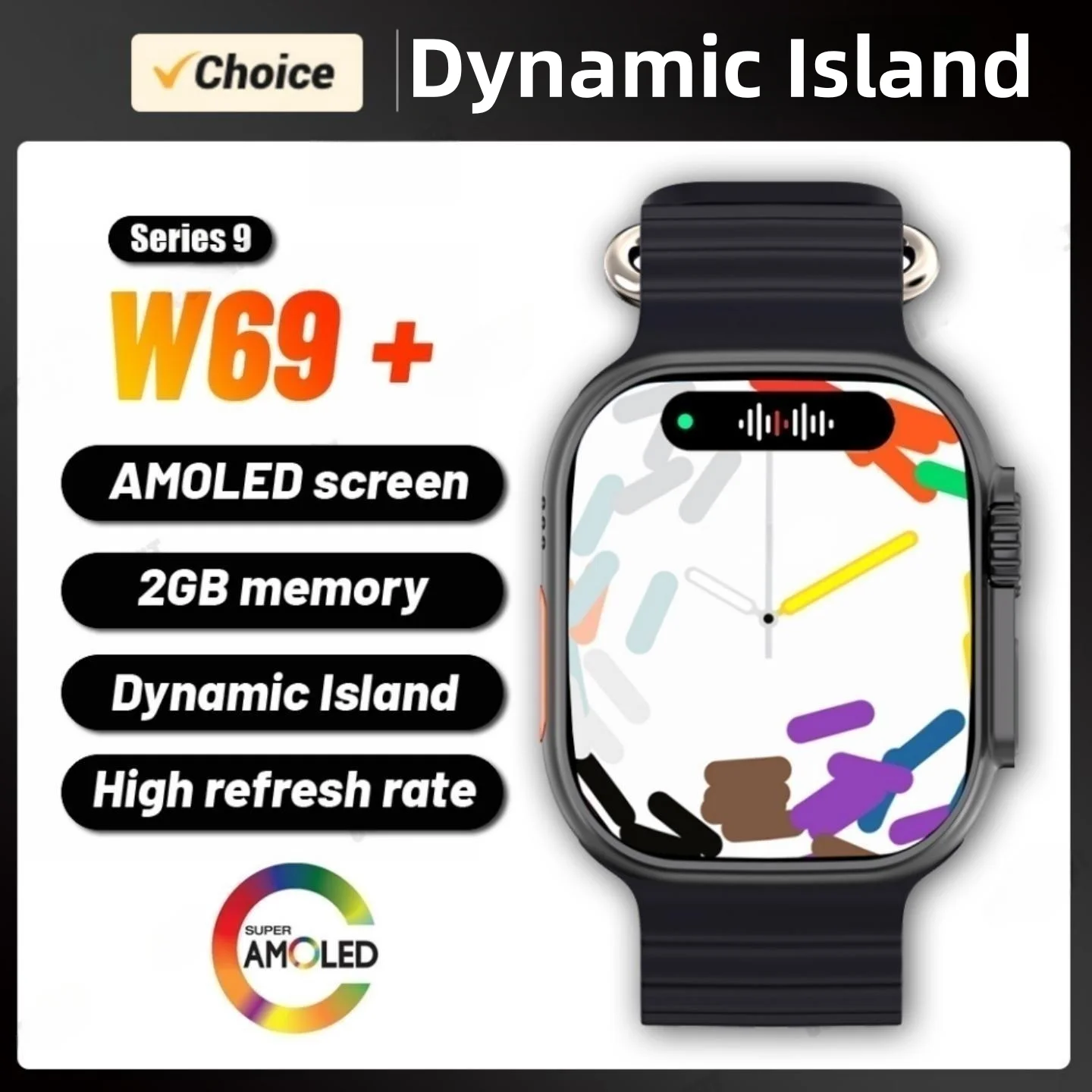 

W69+ AMOLED Smart Watch Ultra Men 49mm ECG NFC Smartwatch 2GB ROM Local Music Dynamic Island for Android IOS PK Hello Watch 2023