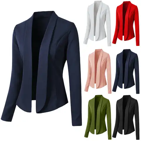 Пиджаки женские модные однотонные топы куртка с длинным рукавом Женская офисная одежда кардиган пальто брендовая Высококачественная женс...