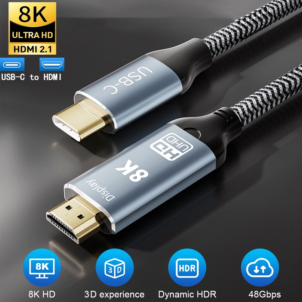 USB C to HDMI Cable 8K Type C to HDMI 2.1 Cable 8K 60Hz 4K 120Hz 48Gbps Thunderbolt 3/4 Adapter for MacBook Pro Air iPadPro HDTV