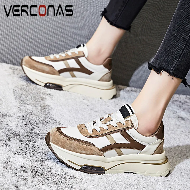 

Женские Классические ботинки из свиной кожи VERCONAS, черные повседневные ботинки на платформе, на шнуровке, весна-лето 2022