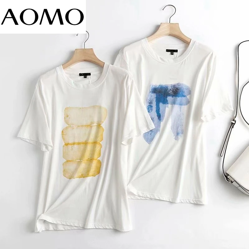 

AOMO 2021 Women Print High Quality Cotton T Shirt Short Sleeve O Neck Tees Ladies Casual Tee Shirt Street Wear Top 4C134A