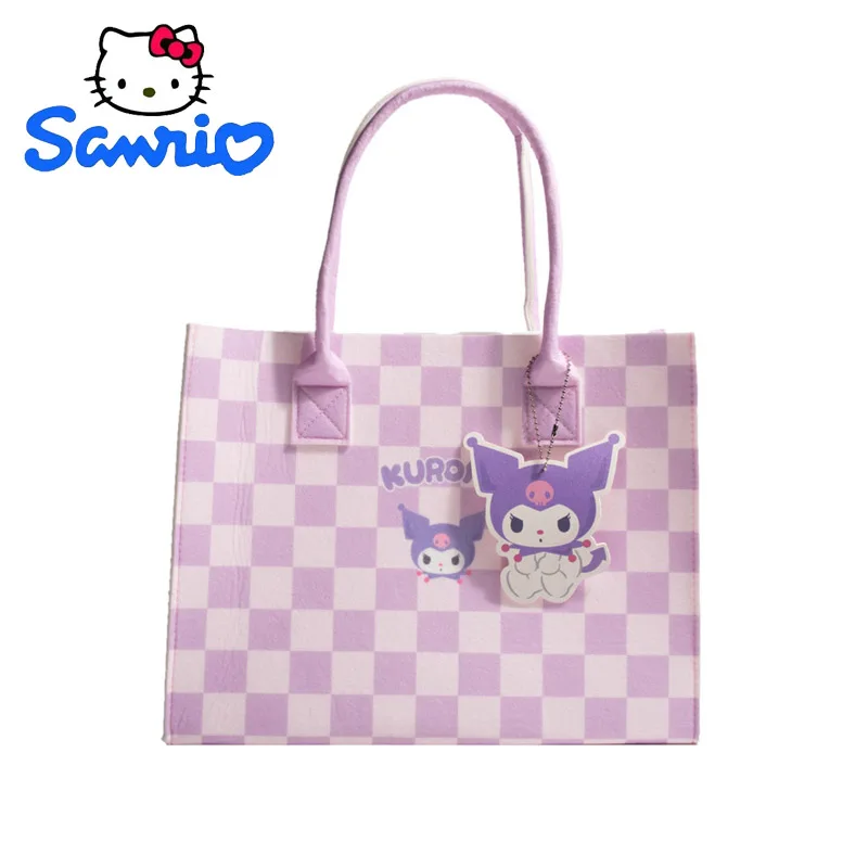 

New Sanrio Tote Bag Cinnamoroll Large Capacity Cute Cartoon Plaid Versatile Diagonal Explosive Portable Felt Bag