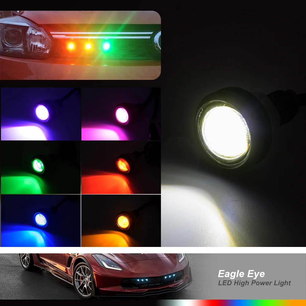 

Красный/синий/зеленый/желтый/белый автомобильный светодиодный дневной ходовой фонарь Eagle Eye, указатель парковки заднего хода, прожектор, лампа 3 Вт, двигатель внедорожника