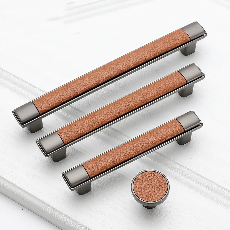 

Кожаная ручка, современные и роскошные ручки шкафа, простой серый гардероб, металлические дверные ручки