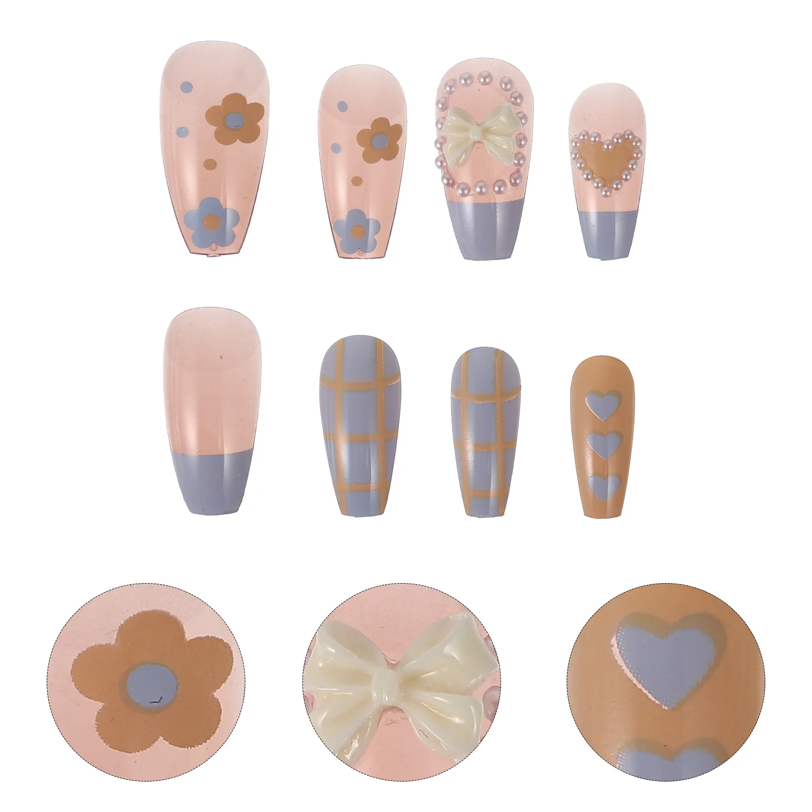 

Nails Nail Fake Acrylic False Tips Diy Plaid Artificial Patches Decor Manicure Tape Adhesive Ballet Cover Full Press on nails