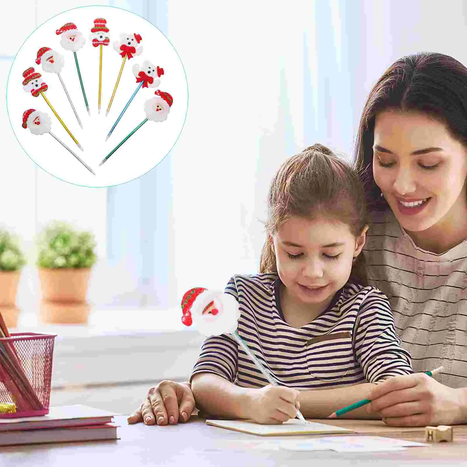 

8 шт. Мультяшные рождественские ручки, светящиеся школьные ручки, канцелярские ручки для детей