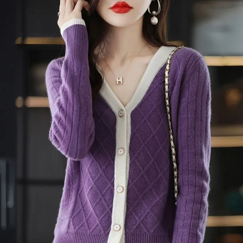 

Women's Sweater Pink Winter Button Knit Tops for Woman V-neck Cardigan New Knitwear Designer Cheap and Free Shipping Offers 2023