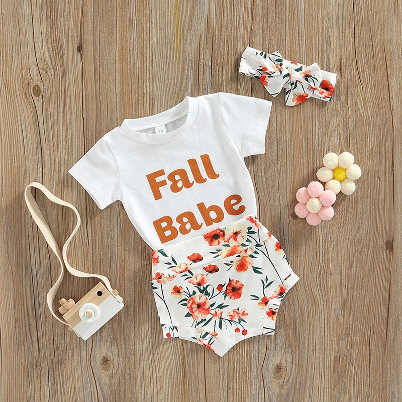 

Newborn Infant Baby Girls Clothes Set Letter T-shirt Floral Print Shorts Outfits Summer Clothing D01