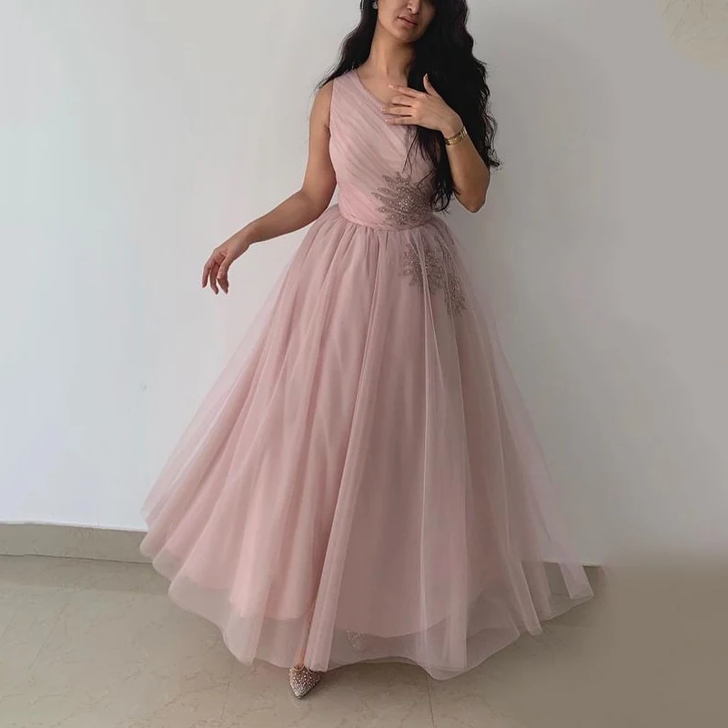 

Simple Pink Short Prom Dresses One-Shoulder Tiered Beading Lace Tulle Prom Gowns Exposed Boning Party Dresses Vestidos De Fiesta