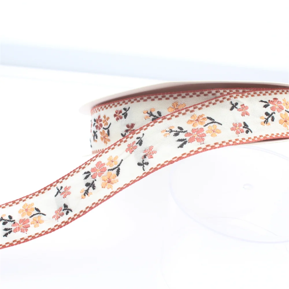 

2,5 см жаккардовая лента с маленьким цветком, детский головной убор, лента «сделай сам», бант, украшение для волос, заколка, материал 549