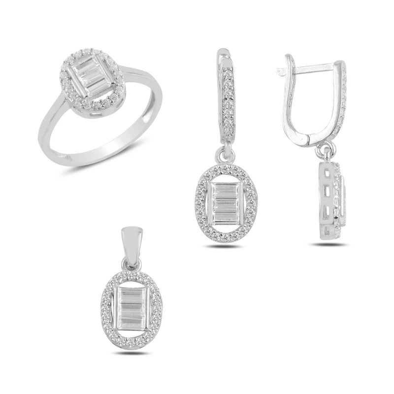 

Silver 925 Sterling Baget Zircon Engagement Set