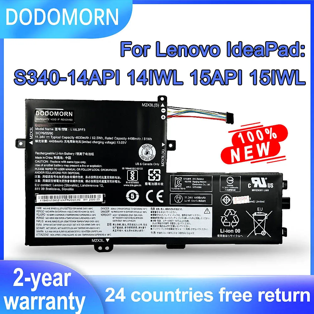 

Аккумулятор DODOMORN L18L3PF3 L18C3PF6 для ноутбука Lenovo IdeaPad S340-14API 14IWL 14IML 15API 15IWL 15IML Xiaoxin 14-2019 15-2019