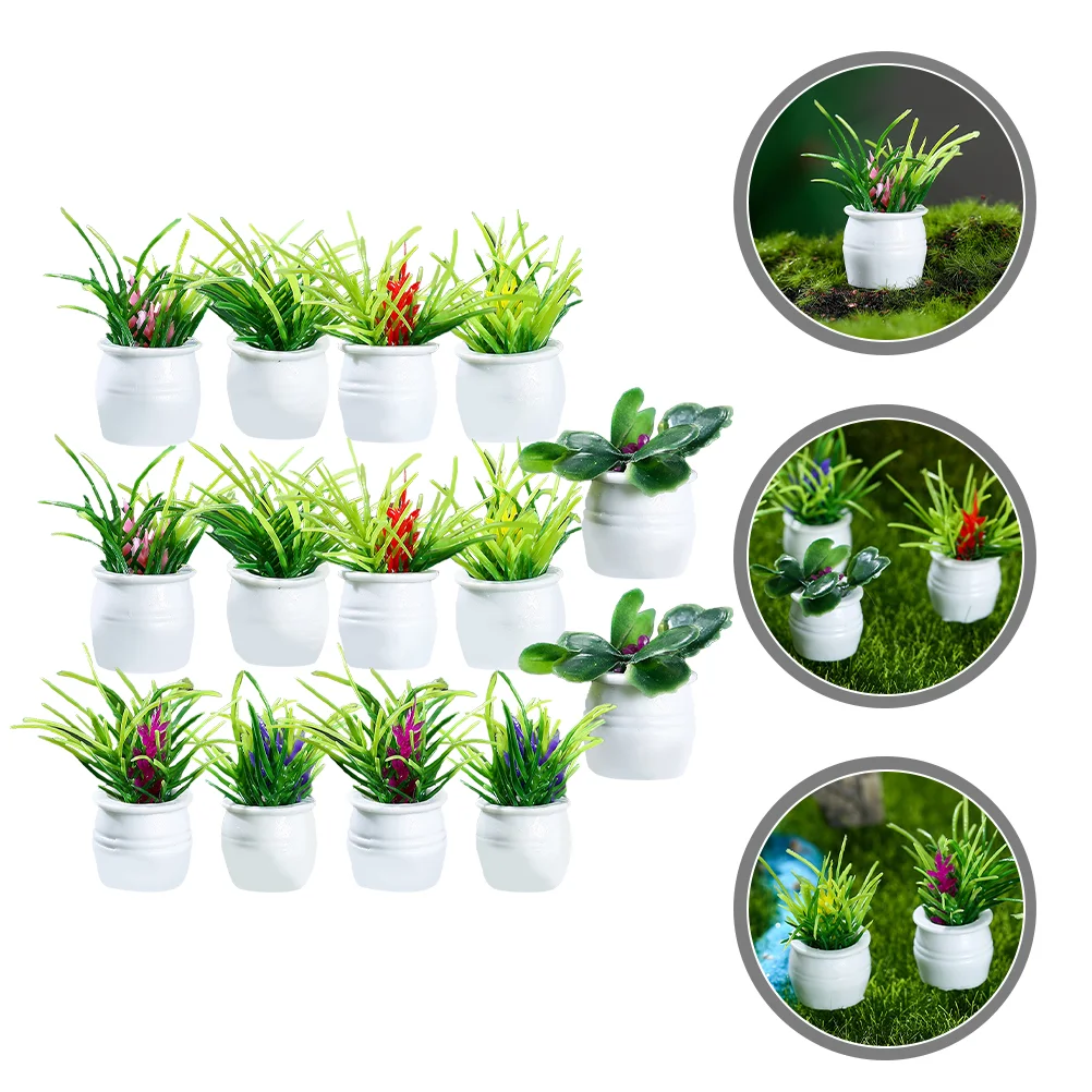 

14 Pcs House Potted Simulation Bonsai Small Plastic Pots Adornments Garden Model Decor Food Toys Decors