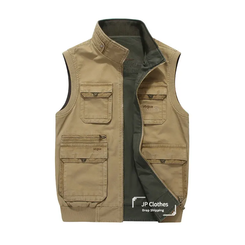 New Men's Casual Vest Outdoor Reversible Wear New Shoulder Multi-pocket Vest Military Style Plus Size 5XL 6XL 7XL 8XL Waistcoat