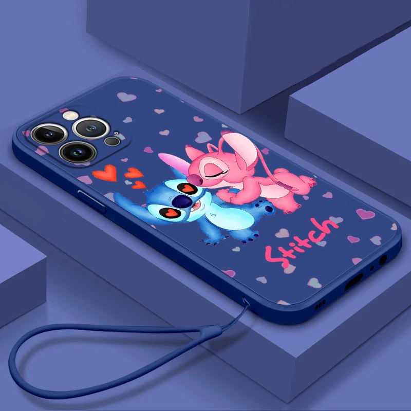 

Stitch Lilo Angel Liquid Rope Phone Case For Apple iPhone 14 13 12 Mini 11 Pro XS MAX XR X 8 7 6S Plus Soft Cover Coque Capa