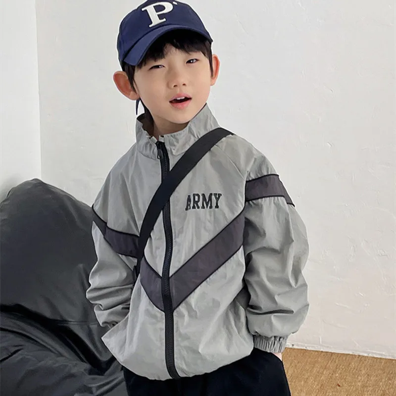 

Spring Autumn Boys Jacket Japanese Boys Washed Splicing Coat Loose Baby Shirt Outdoor Trekking Hiking Climbing Camping Clothing