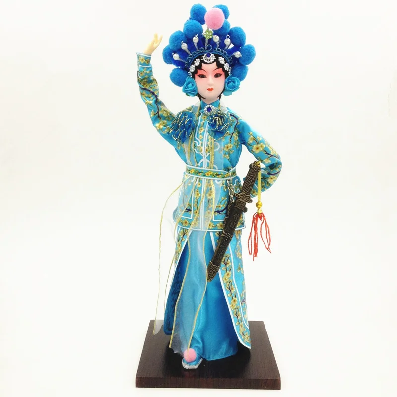 Chinese Peking Opera Facial Makeup Doll Monkey King Female General Mu Guiying Silk Cloth Ornament Chinoiserie Crafts Desk Decor images - 6