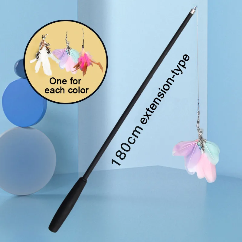 

The Cat Toys Retractable Cat Teaser Stick Steel Wire Feather 1.8m Super Long Fishing Rod Resistance To Bite Soothing Pet Supplie