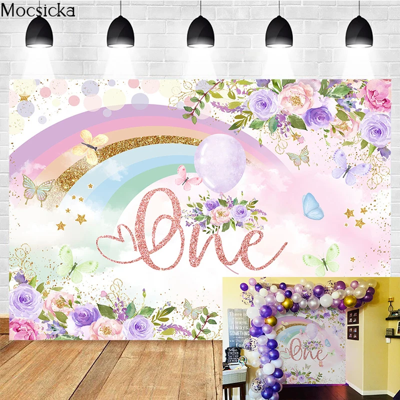 Mocsicka фон для фотосъемки на 1-й День рождения Радужный Цветочный Бабочка украшение детский портрет фотография баннер