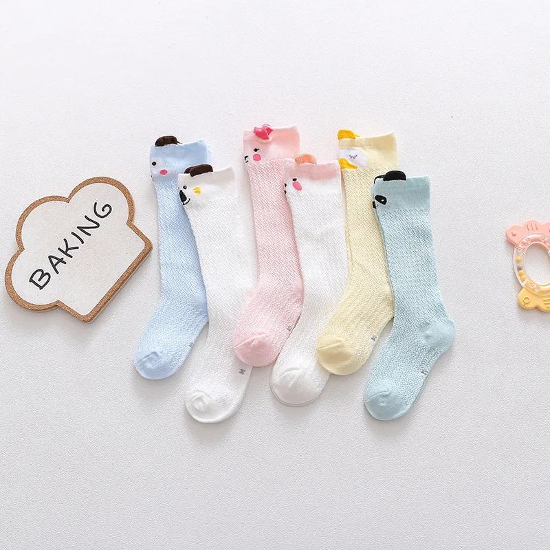

3 Pairs Summer Kids Knee High Socks Baby Girls Boys animals Long Sock Soft Cotton Mesh Breathable Hollow Out Socken For 0-3Years