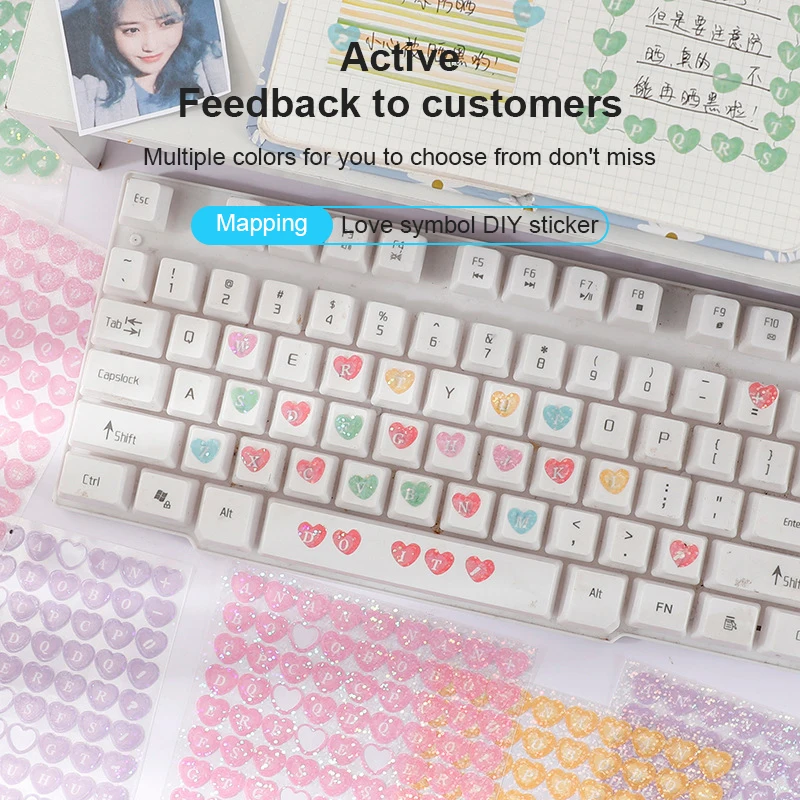 Random One Color Card Keyboard Laser Series Notebook Stick Small Pattern Dazzle Color Label Decoration Heart Sticker Symbol