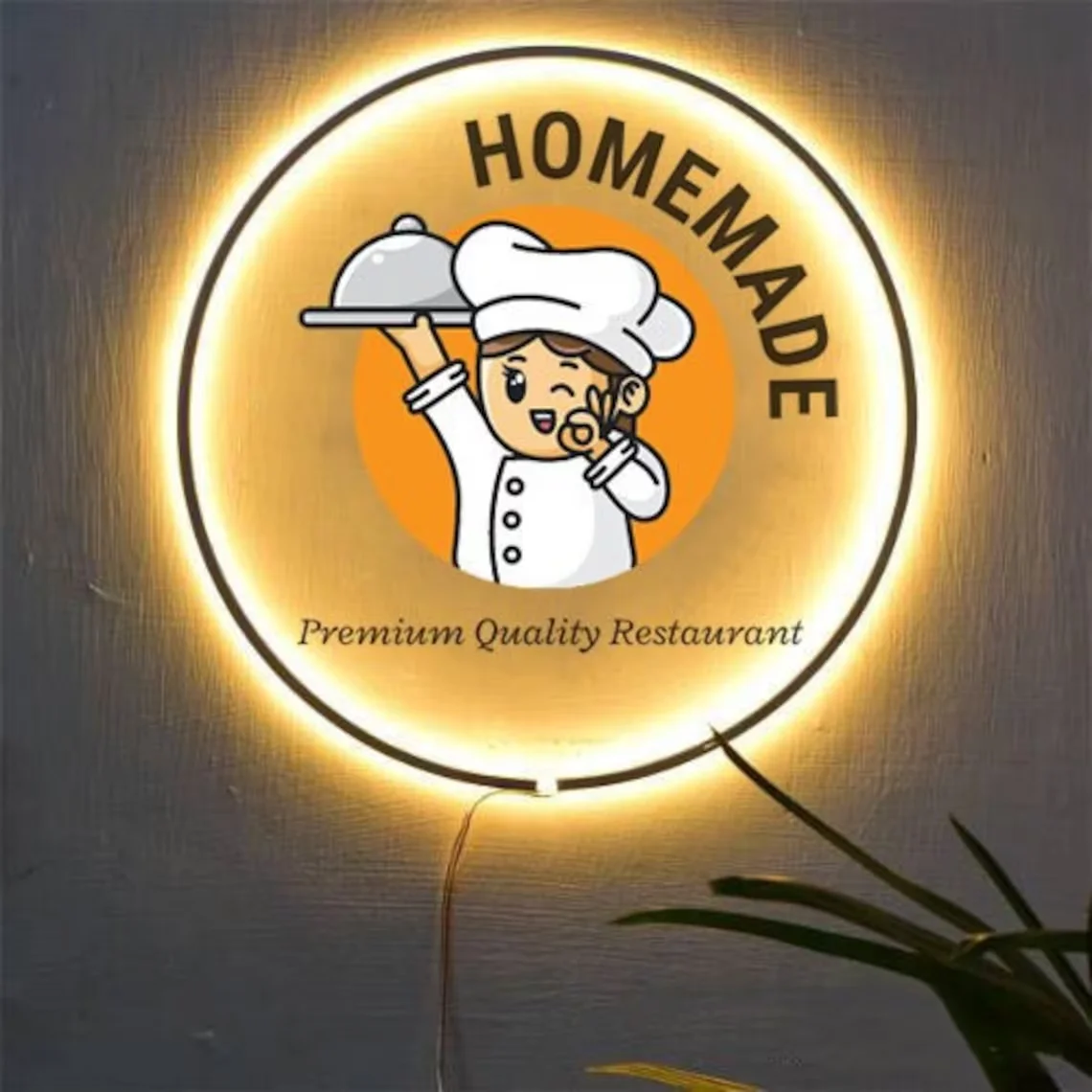 

Custom 3D Acrylic Metal Sign Restaurant Logo Salon Sign Round Backlit Company Hair Studio Sign Bar Coffee Acrylic Metal Sign
