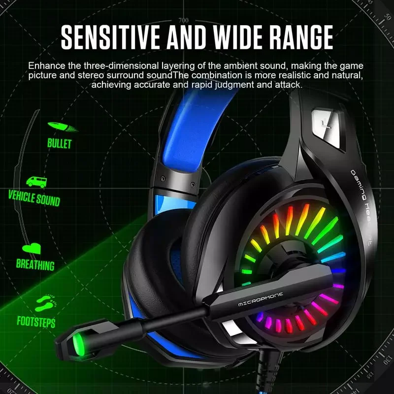 

NEW2023 Gamer Headset with Microphone Professinal Microphone & Surround Super Base RGB Backlight PC Wired Gaming Headphones