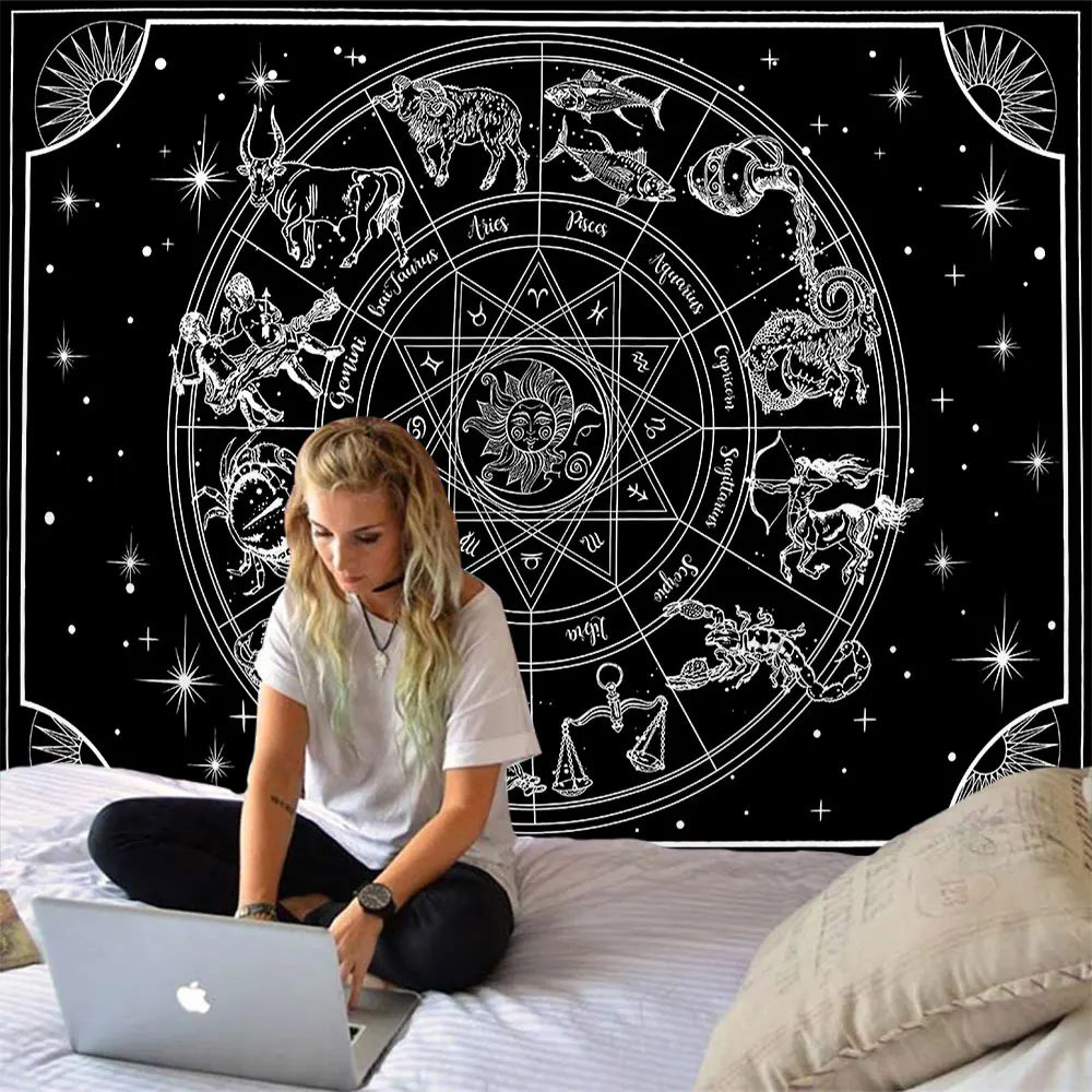 

Astrology Sun Moon Constellation Tapestry Wall Hanging Witchcraft Small Celestial Psychedelic Tapestry Wall Art Backdrop Ceiling