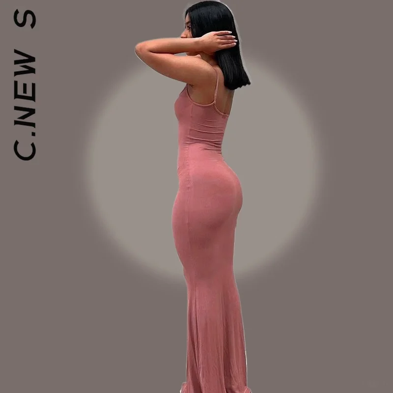 C. Новое модное женское атласное платье-комбинация без рукавов с открытой спиной