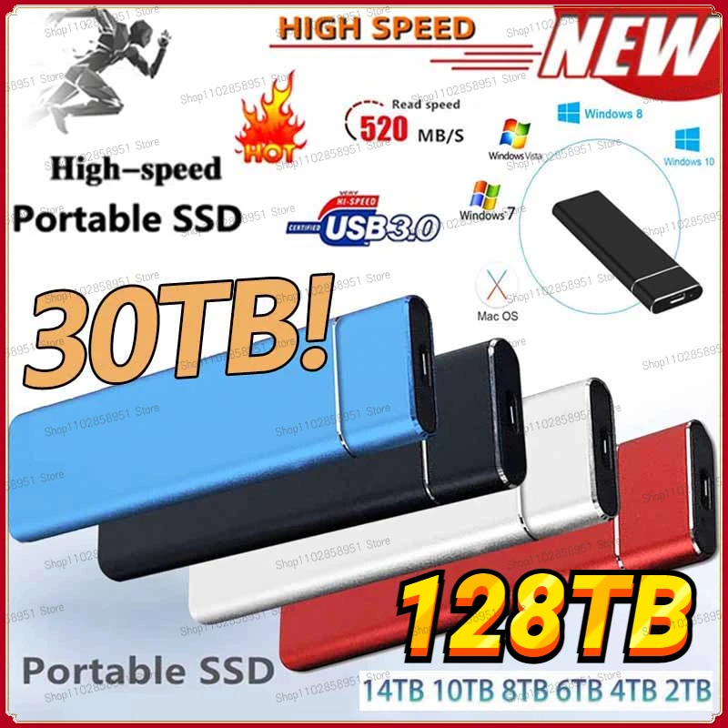 

128TB SSD Original Hard Drive 15TB High-Speed External Mobile Solid State Drive Portable USB 3.0 Type-C For Laptop Mac Notebook