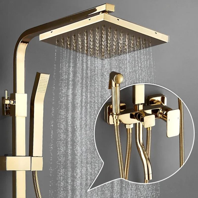 Роскошный Золотой смеситель для душа латунная дождевая Душевая система