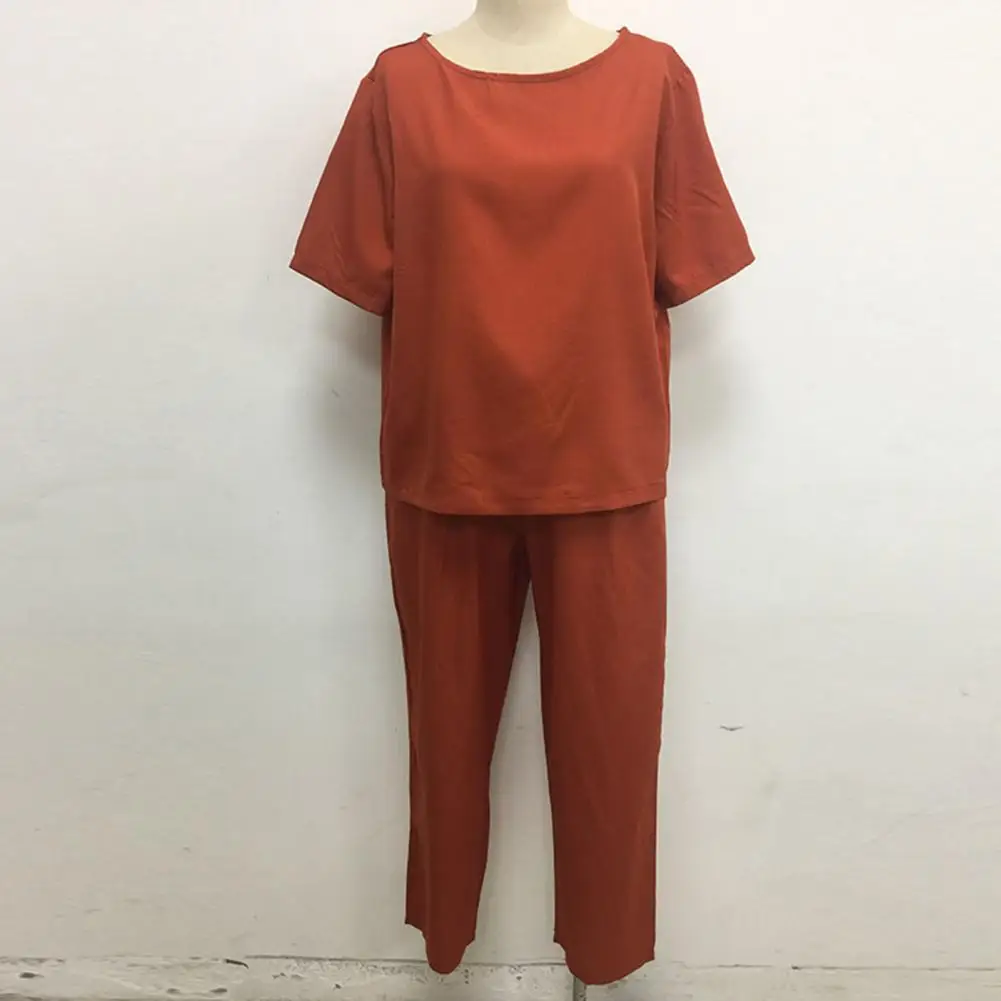 

1 Set Two Pieces Set Round Neck Top Pants Relaxed Fit Bow-knot T-shirt Pants Set