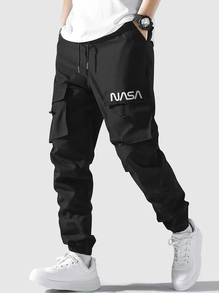 

ZAFUL Cotton Cargo Pants for Men Drawstring Letter Graphic Tooling Trousers Mid-waist Streetwear Beam Feet Long Pants Z5056023