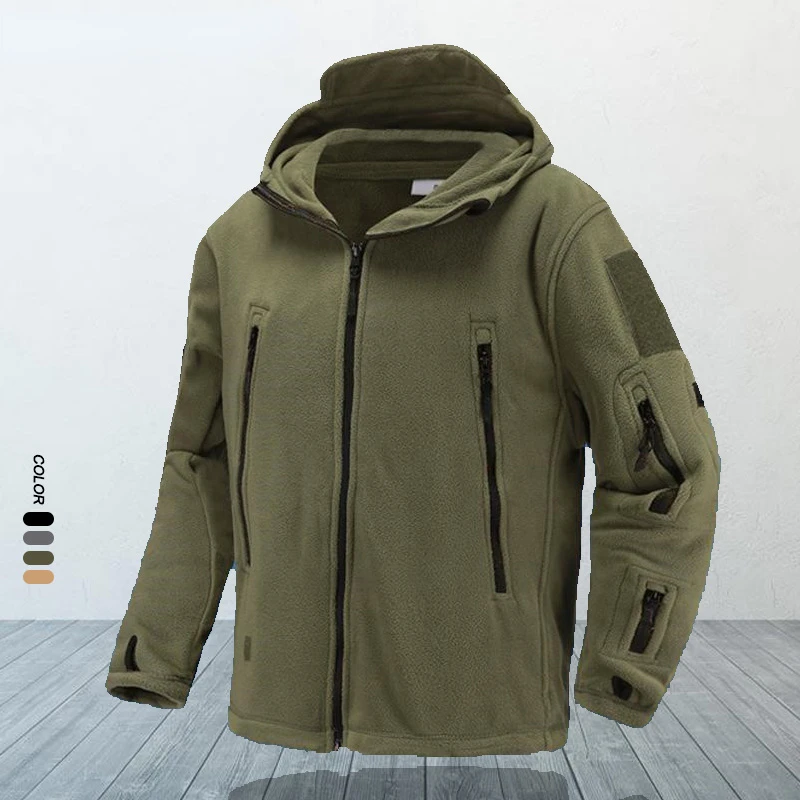 

Новинка, Мужская Флисовая осенне-зимняя теплая повседневная толстовка на молнии с несколькими карманами, Мужская одежда, куртка с капюшоном, пальто