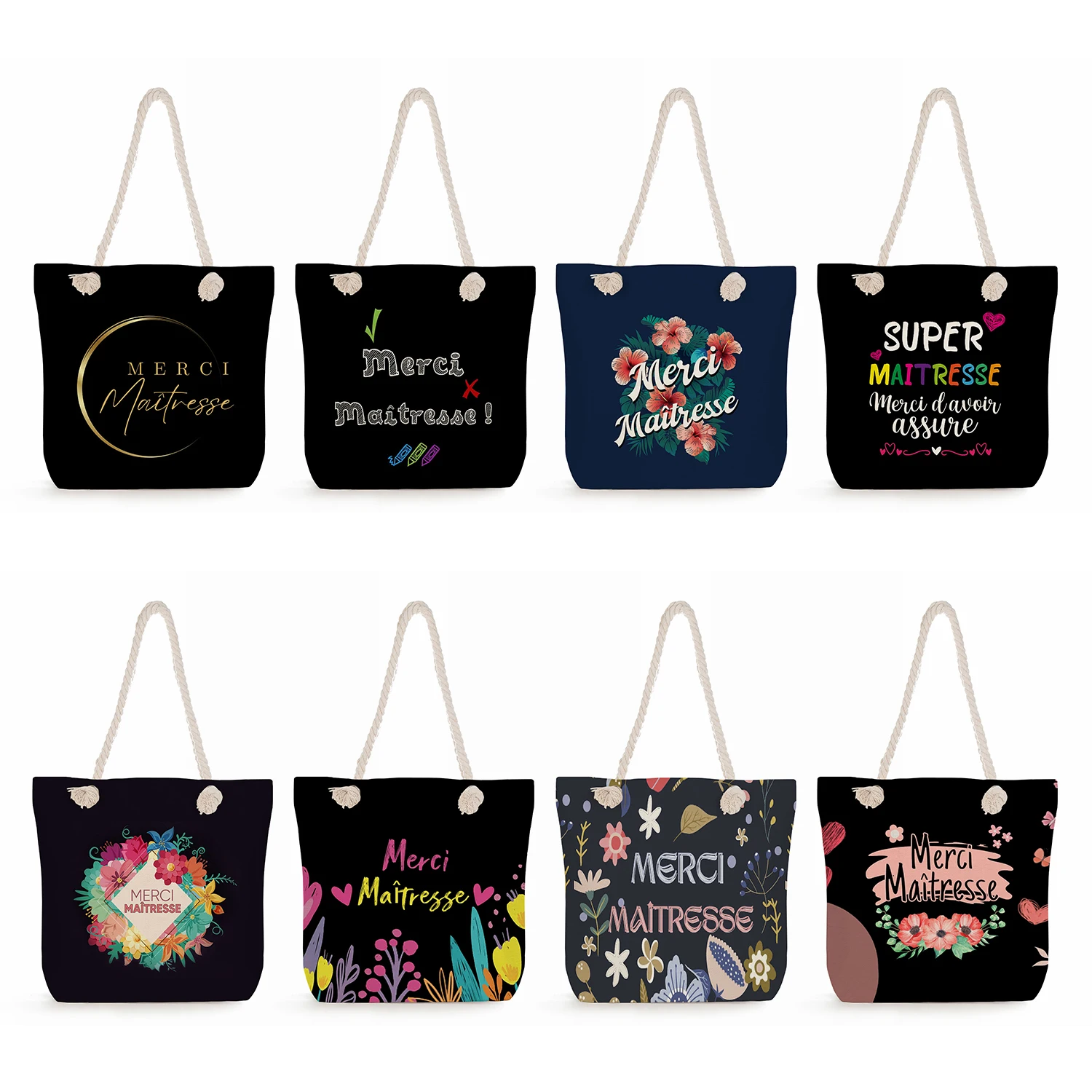 

High Capacity Eco Reusable Shoulder Bags Shopping Totes Letter Print Travel Beach Bags Casual Women Thank You Mistress Handbags