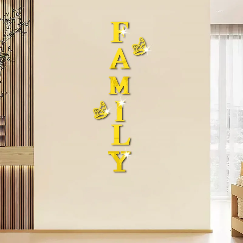 3D зеркальные наклейки на стену семейный алфавит бабочка самоклеящиеся акриловые