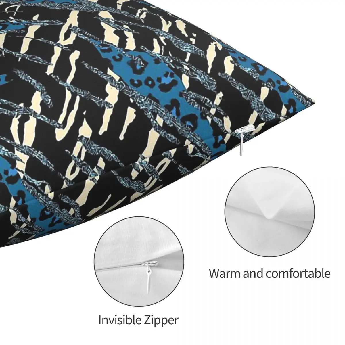 Синяя Подушка-чехол с леопардовым и тигровым принтом |