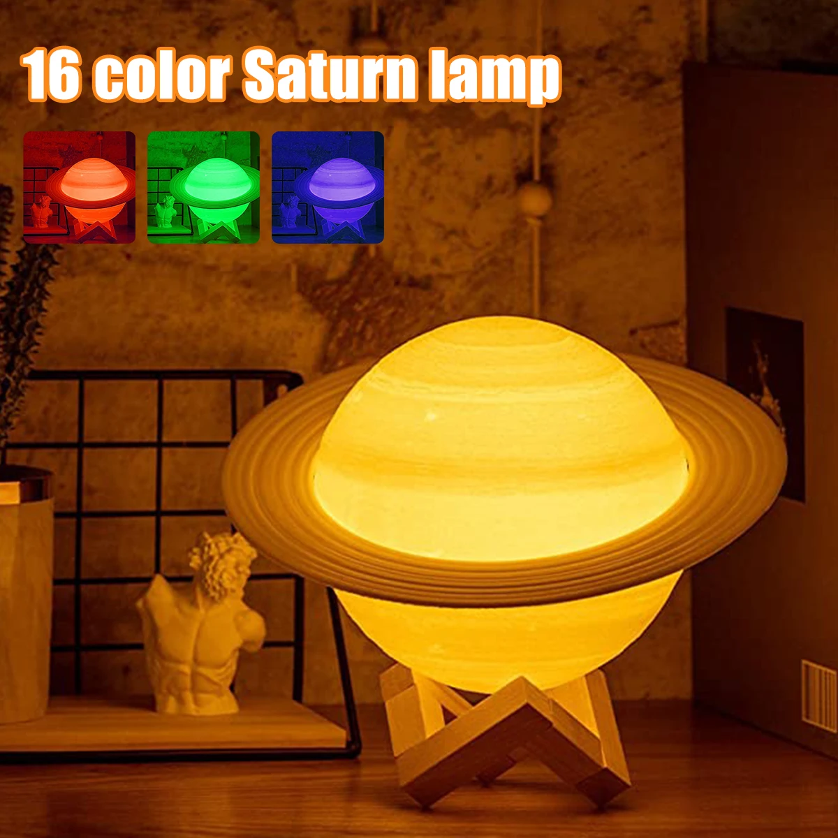 

3D Moon Lamp Night Light Bedroom Decor Tap Moon Light 16 Color Rechargeable Night Lamp Saturn Lamp Children Bedside Table Lamp
