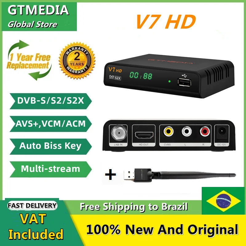Спутниковый ресивер GTMEDIA V7 HD поддержка DVB-S/S2/S2X AVS + BISS Auto Roll Full PowerVu VCM/ACM USB Wifi