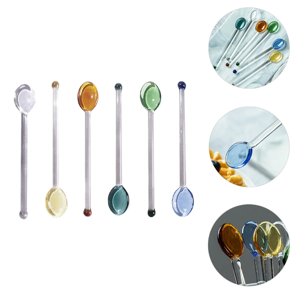 

6Pcs Heat Resistant Glass Spoons Clear Coffee Spoon Long Handle Dessert Spoon