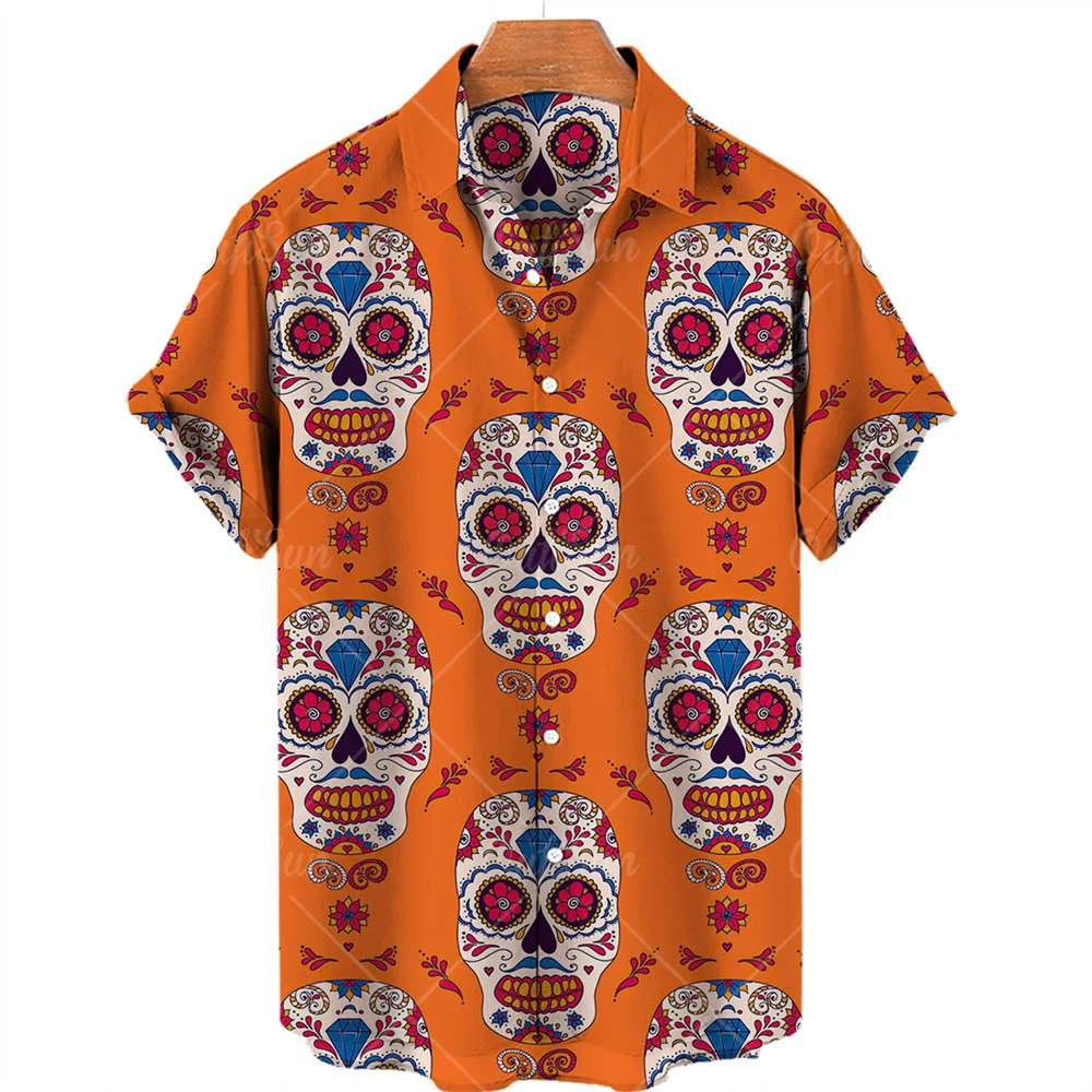 

2022 Horror Skull 3d Print Hawaiian Shirt Men Women Unisex Short-sleeved Fashion Top Loose Breathable Shirt 5xl Summer