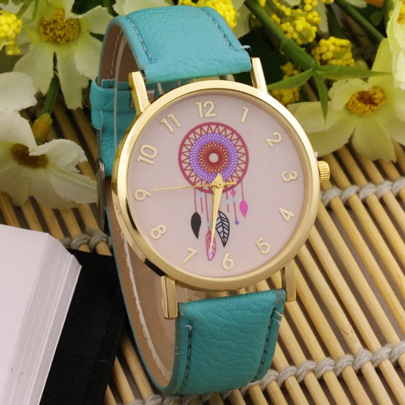 

Ladies Casual Watches Fashion Dream Catcher Flower Quartz For Watch Black Leather Women Pink Dress Clocks Gifts Reloj Mujer часы