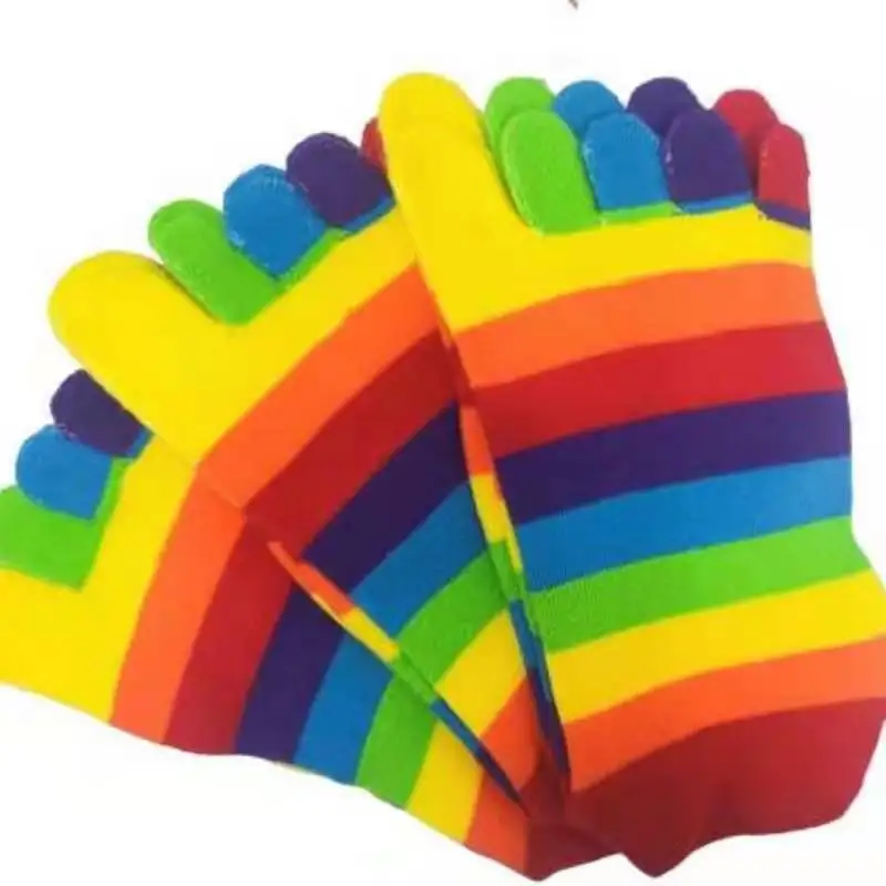 

Носки с пятью пальцами, радужные женские носки средней длины из чесаного хлопка, женские носки с разрезом, женские носки