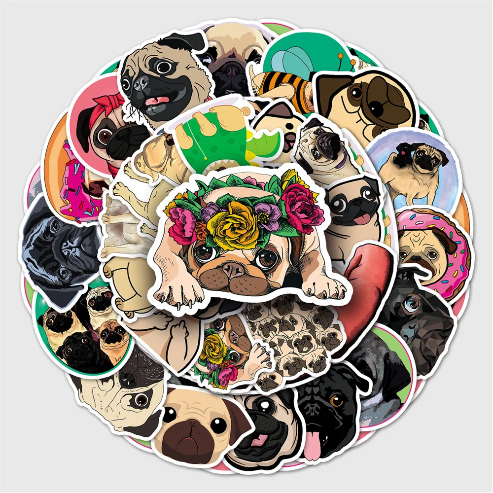 10/30/50PCS Pug Dog Cartoon Animal Personality Creative Sticker Desk Refrigerator  Phone Skateboard Waterproof Sticker Wholesale